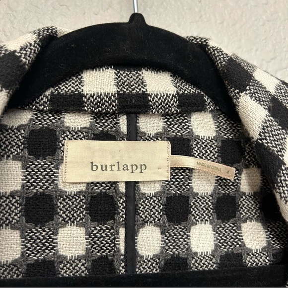 Anthropologie Burlapp Size 4 Wool Blend Black and cream checkered jacket - Picture 6 of 16